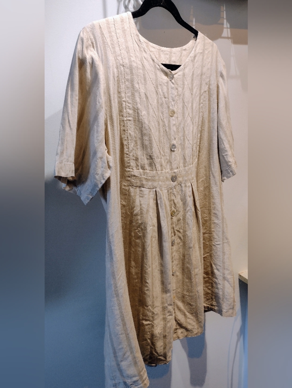 Vintage Neutral Beige Button-Front Midi Dress - Picture 3 of 6